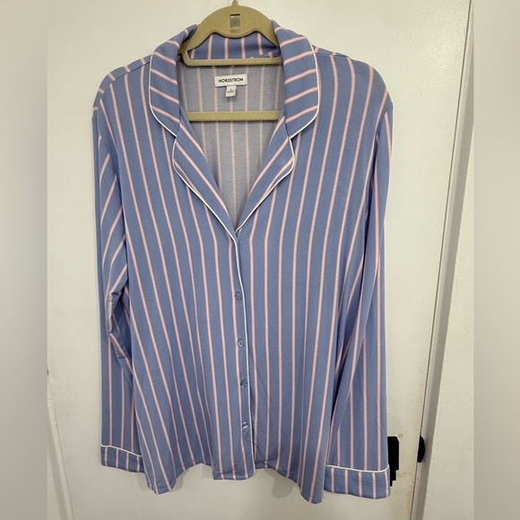 Nordstrom Moonlight Eco Knit Pajamas in Blue Ivory Jane Pinstripe (L) - Picture 3 of 8
